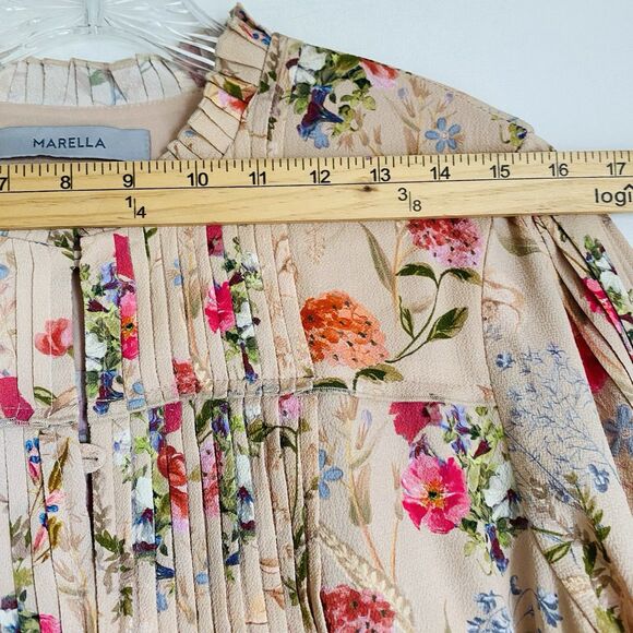 Marella Midi Floral Dress 10 Multicolor Pleated Long Sleeve Romantic Dreamy - Picture 9 of 11